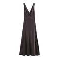 Elegantes schokoladenbraunes Satin-Midikleid mit V-Ausschnitt und Seitenschlitz-Detail - XS / Kaffeebraun