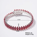 Silver bangle with red oval zircons and dimensions 5.1cm inner diameter, 10.9g weight - Silver Base with Red Gem (B00432-26)