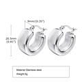 Polished silver stainless steel hollow hoop earrings with dimensions 20.5mm by 9mm - Small (20.5mm) / Silver