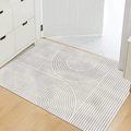 Gray and white geometric striped PVC entrance mat on a modern wooden floor - 60×90CM / Grey Mystery (Horizontal)