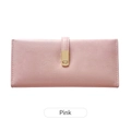 Slim pink frosted long wallet for women with minimalist golden metal buckle closure - Pink