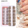 12-Fach Set mit Nagelkunst-Strasssteinen aus Gold und Silber Kristallen in einer Box - ZSHZ-579 (1000 Stk/Box)