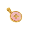 Gold-tone 18K titanium steel Gemini pendant with pink mother of pearl inlay on white background - Gemini - Single Pendant