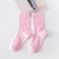 Pink ribbed cotton crew socks with vertical texture for women in minimalist style - Pink & White