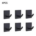 Set di 6 ganci adesivi in acciaio inossidabile nero opaco per bagno e cucina, senza fori - Set da 6 / Nero
