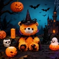Orsetto di peluche di Halloween arancione con cappello da mago e mantello - Orso Arancione - Mantello con Colletto Viola