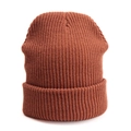Caramel brown ribbed knit cuffed beanie hat for winter outdoor windproof warmth - One Size / Elastic / Caramel color