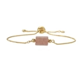 Adjustable gold box chain bracelet featuring a rectangular pink natural stone pendant - Copper+Strawberry Quartz