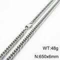 Silver stainless steel curb chain necklace for men and women, 650x6mm size, 48g weight - 6mm x 650mm(KN232923-ZZ)