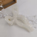 Elegant cream white bow hair claw clip with gold spring and decorative pearls - Jelly Jade White