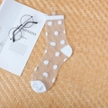 Transparente beige Socken mit weißen Punkten und ultradünnem Netzstoff für Damen - Weißer Punkt