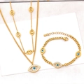 Golden double-layer evil eye necklace and bracelet set with sparkling crystal diamonds - Necklace + Bracelet