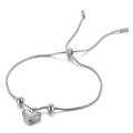 Pulsera de corazón plateada ajustable con nácar blanco sobre fondo blanco neutro - Color Acero (KB146753-KLX)