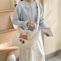 White quilted tote bag featuring puppy embroidery and adjustable shoulder strap - Beige Quilted Bag with Furry Puppy Embroidery