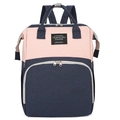 Waterproof Oxford mommy backpack in pink and blue contrast with large capacity - Blue
