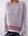 Dettaglio maglione girocollo con strisce rosa e viola e motivo ondulato sull'orlo - 9135# Strisce Rosa / 3XL