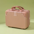 Pink hardshell 14 inch mini cosmetic suitcase with vertical stripes and rivets - 14" / Rose Gold