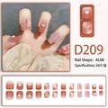 Pink gradient cat eye press-on nails with white 3D heart and golden metallic edge design - Brown Gradient 3D Heart (D209)