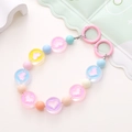 Close-up of macaron acrylic beaded phone chain with heart charms and pink clips - Colorful Heart Style (K1666)