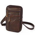 Dark brown genuine leather waist bag with adjustable strap and multiple zipper pockets - Double Layer 4 Pockets / Dark Coffee