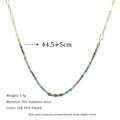 Details zur Vintage Afrikanischen Kiefernkette aus 18K PVD vergoldetem Edelstahl - Cyan- und dunkelgrüner Perlenstil (MSNK0182)