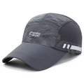 Dark gray quick-dry baseball cap with breathable mesh sides and reflective side stripes - Adjustable / Dark Gray