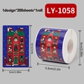 Rouleau d'autocollants de Noël avec motifs de maisons rouges 200 feuilles - LY-1058 (Maison Rouge)