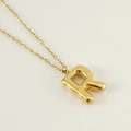 Polished gold bubble letter R pendant necklace with stainless steel dainty chain - Letter R [Gold]