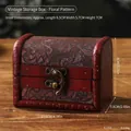 Retro red-brown wooden jewelry box with floral fabric inlay and bronze metal clasp - 10.5cm Long - Wildflowers
