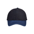 Zweifarbige gewaschene Denim Baseballkappe mit dunkler Krone und blauem Schirm - Schwarz und Blau
