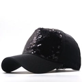 Stylish black sequined baseball cap with curved brim and reflective fabric for sun protection - Adjustable / Black With Black Sequins (05)