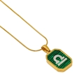 Golden Libra necklace with malachite pendant and small diamonds on a clean white background - Libra