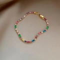 Detail of colorful sugar-cube zircon tennis bracelet with gold plating and folding clasp - No.7 Colored Rectangular Zircon Bracelet-Gold