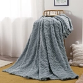 Thick fog blue lamb velvet blanket with textured diamond patterns and soft fleece fabric - Blue Gray