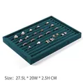 Dark green velvet jewelry tray with slots for ring storage, sized 27.5x20x2.5cm - Dark Green Velvet