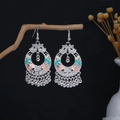 Detail of vintage bohemian silver earrings with colorful enamel and bell tassels - Silver Multi Color Enamel Paint(E5434)