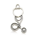 Silver-plated stethoscope pendant charm for DIY jewelry making in retro metal style - Antique Silver Stethoscope 15x20mm