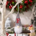 Christmas gnome pendant with gray knitted hat and red embroidered letter F - Letter F