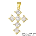 Detail of gold cross pendant with cubic zirconia, size 33.1x23mm and 4.7g weight - Style 4/Gold Square Clear Stone Cross/33.1*23*4.1mm