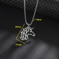 Silver stainless steel unicorn pendant necklace with dimensions on black leather background - Unicorn (085)