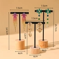 Set of three earring display stands with wooden base featuring colorful tassel and heart drops - Three-Piece Set / Wood Base Black 3-Piece Set