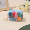 Mini geometric coin purse with colorful triangle patterns and cute strawberry label - Blue / 9X4X6cm