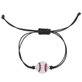 Adjustable black braided rope bracelet featuring a white baseball charm with red stitching - White K Baseball Style (5605)