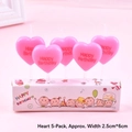 Pink heart-shaped birthday candles 5-pack with Happy Birthday text, 2.5cm x 6cm - 5 Pcs Heart Happy Birthday / 5 Pcs Set / Pink