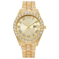 Luxurious gold-plated men's hip hop watch fully iced out with crystal Roman dial - Gold Polished
