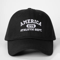 Détail de la broderie America Athletic Dept sur casquette de baseball noire - Taille Unique(Réglable) / Noir