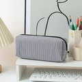 Seersucker pencil case featuring black and white vertical stripes and zipper closure - Black & White Stripes