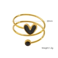 Anello a spirale dorato regolabile con cuore in smalto nero e dettagli in pietra - Nero