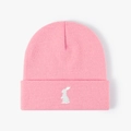 Berretto in maglia rosa con ricamo a coniglio bianco, caldo cappello invernale stile unisex - Taglia unica / Rosa