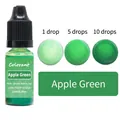 10ml Apple Green liquid candle dye showing color depth from one to ten drops - 10ml / Apple Green